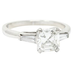 Vintage 1950's Mid-Century 1.24 Carats Asscher Diamond Platinum Engagement Ring GIA
