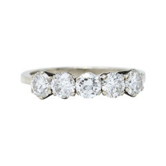 1950
s Mid-Century 1.25 Carats Diamond 14 Karat White Gold Five Stone Ring