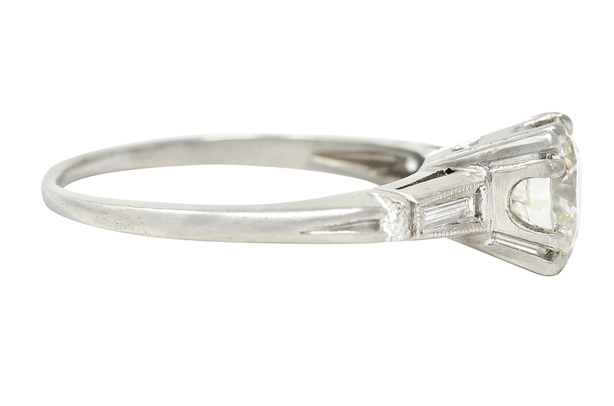 Brilliant Cut 1950's Mid-Century 1.25 Carats Diamond Platinum Vintage Engagement Ring GIA