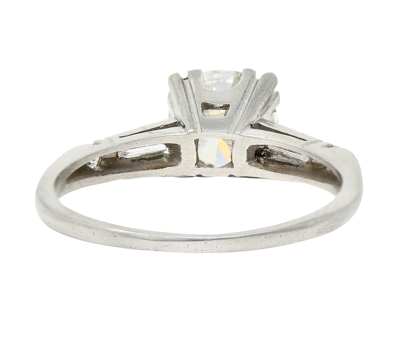 1950's Mid-Century 1.25 Carats Diamond Platinum Vintage Engagement Ring GIA In Excellent Condition In Philadelphia, PA