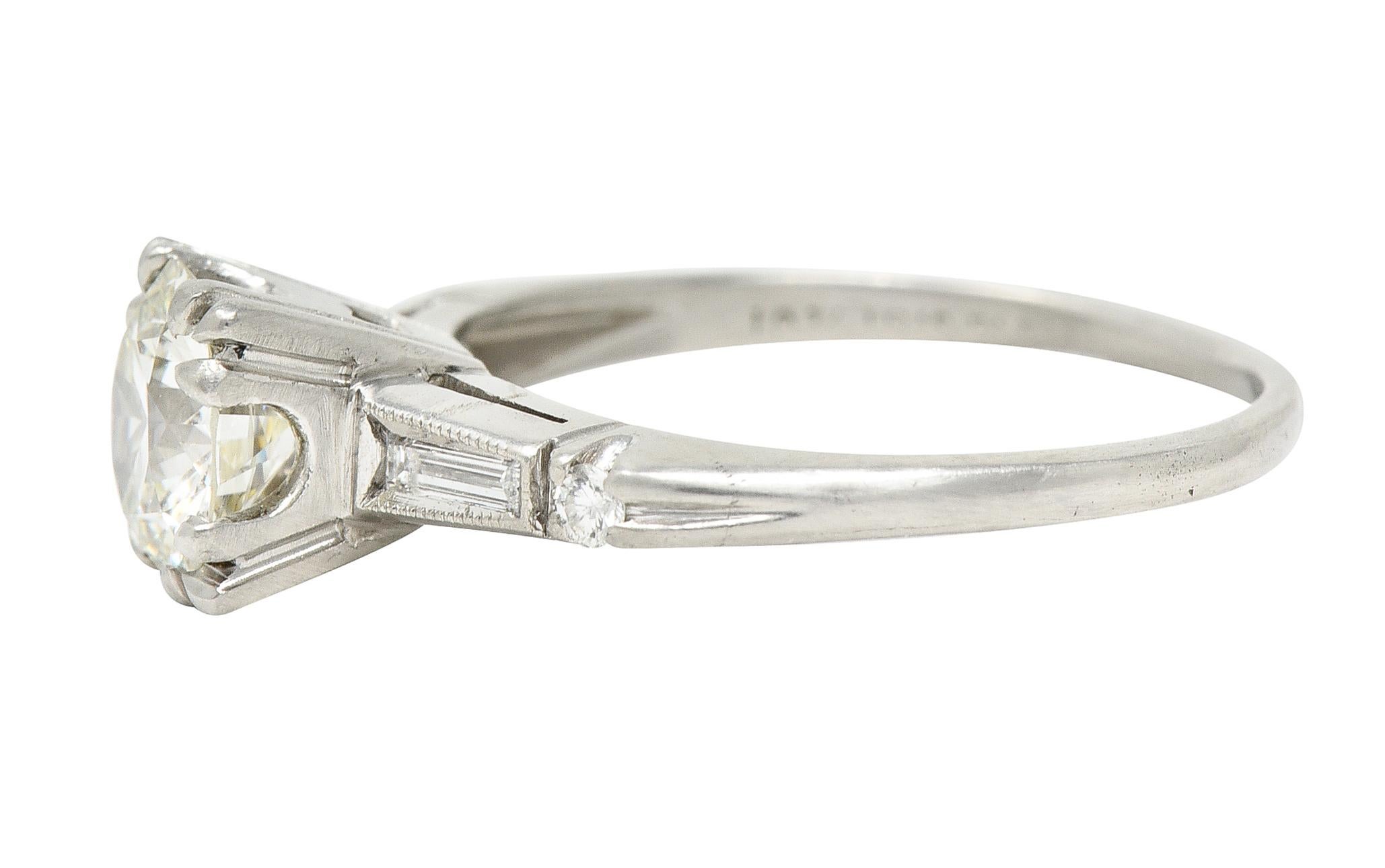 Women's or Men's 1950's Mid-Century 1.25 Carats Diamond Platinum Vintage Engagement Ring GIA