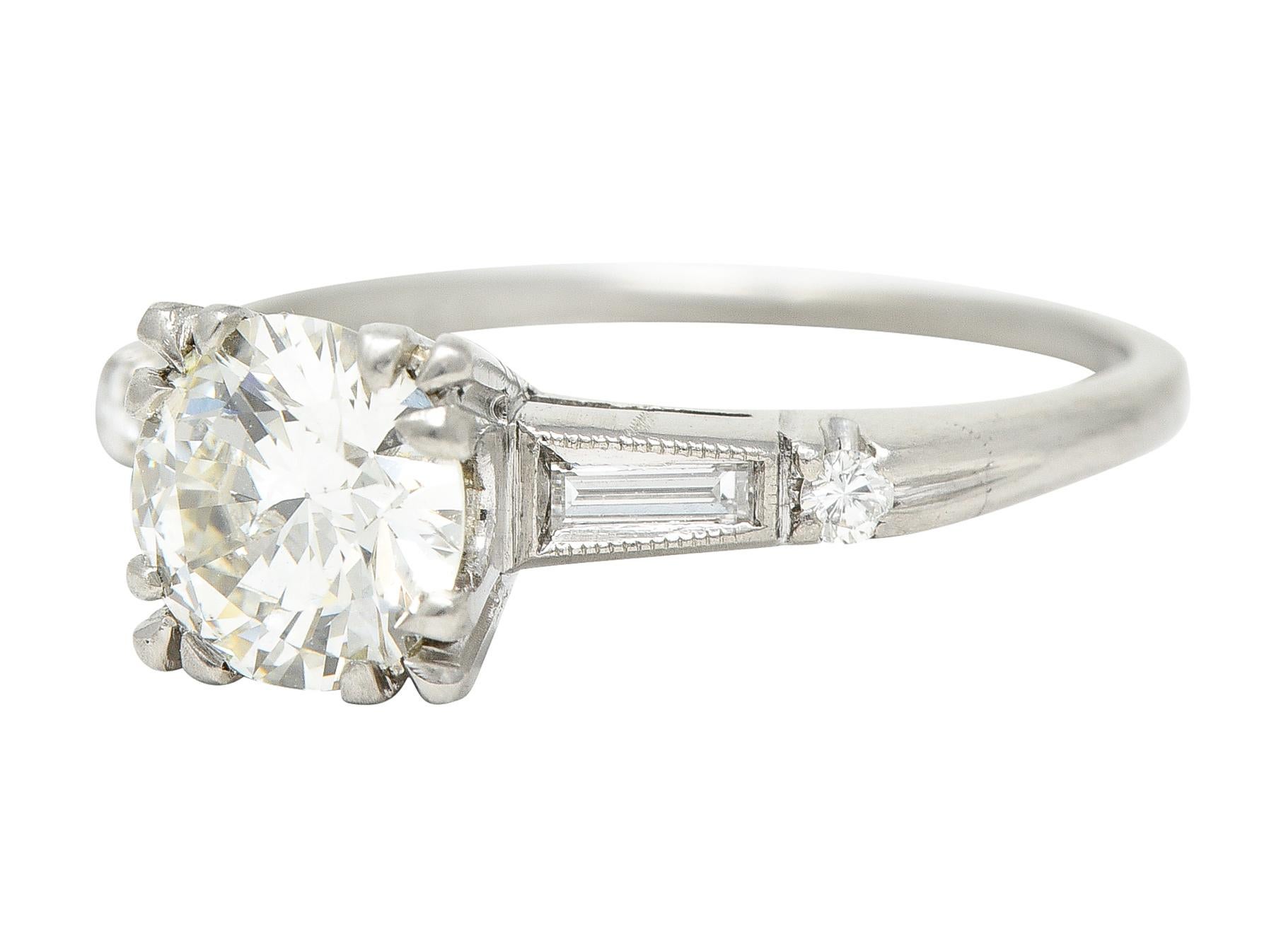 1950's Mid-Century 1.25 Carats Diamond Platinum Vintage Engagement Ring GIA 1