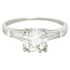 1950's Mid-Century 1.25 Carats Diamond Platinum Vintage Engagement Ring GIA
