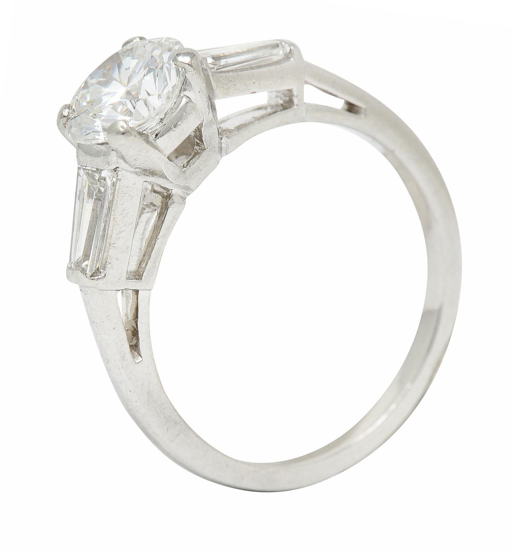 1950's Mid-Century 1.36 Carats Diamond Platinum Engagement Ring For Sale 4