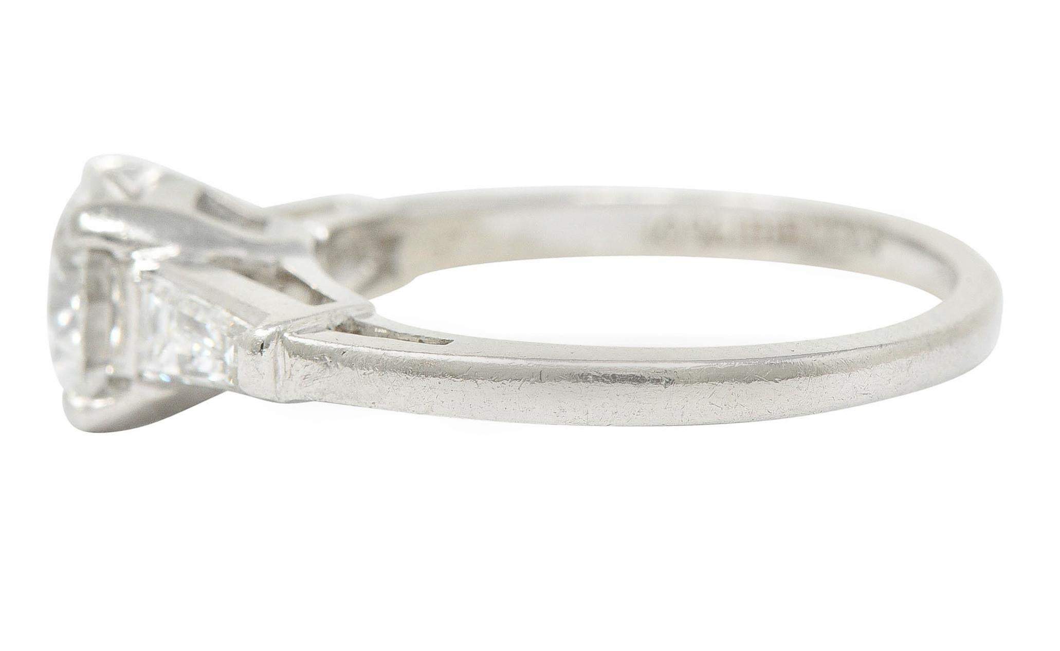 Women's or Men's 1950's Mid-Century 1.36 Carats Diamond Platinum Engagement Ring For Sale