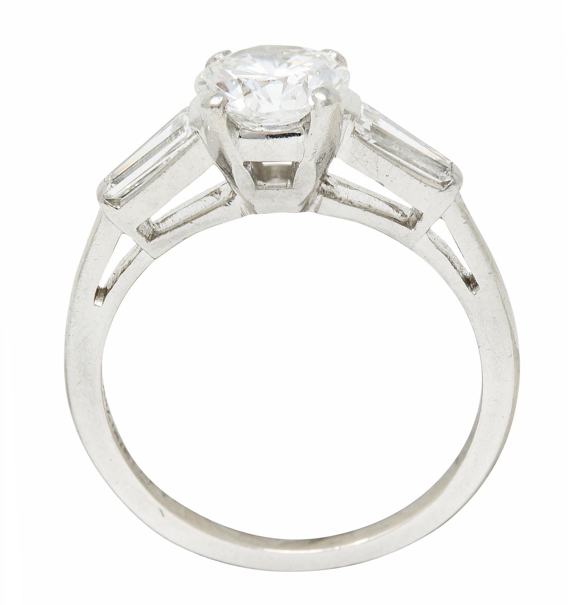 1950's Mid-Century 1.36 Carats Diamond Platinum Engagement Ring For Sale 3
