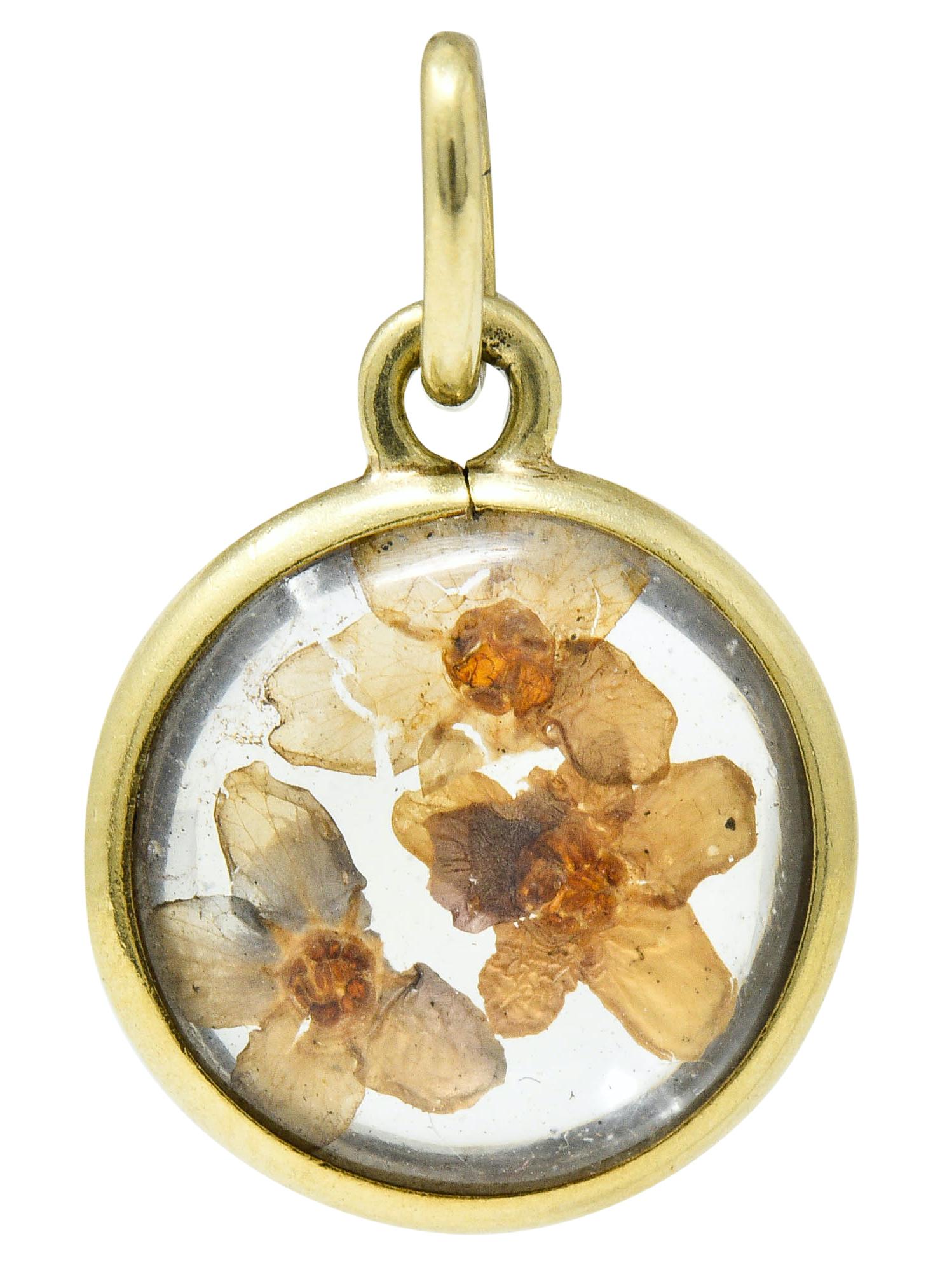 Women's or Men's 1950s Midcentury 14 Karat Gold Pressed Flower Charm