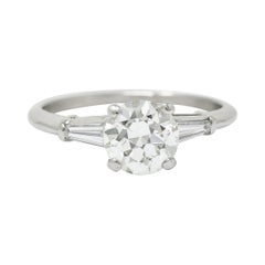 1950's Mid-Century 1.42 Carats Diamond Platinum Three Stone Engagement Ring GIA