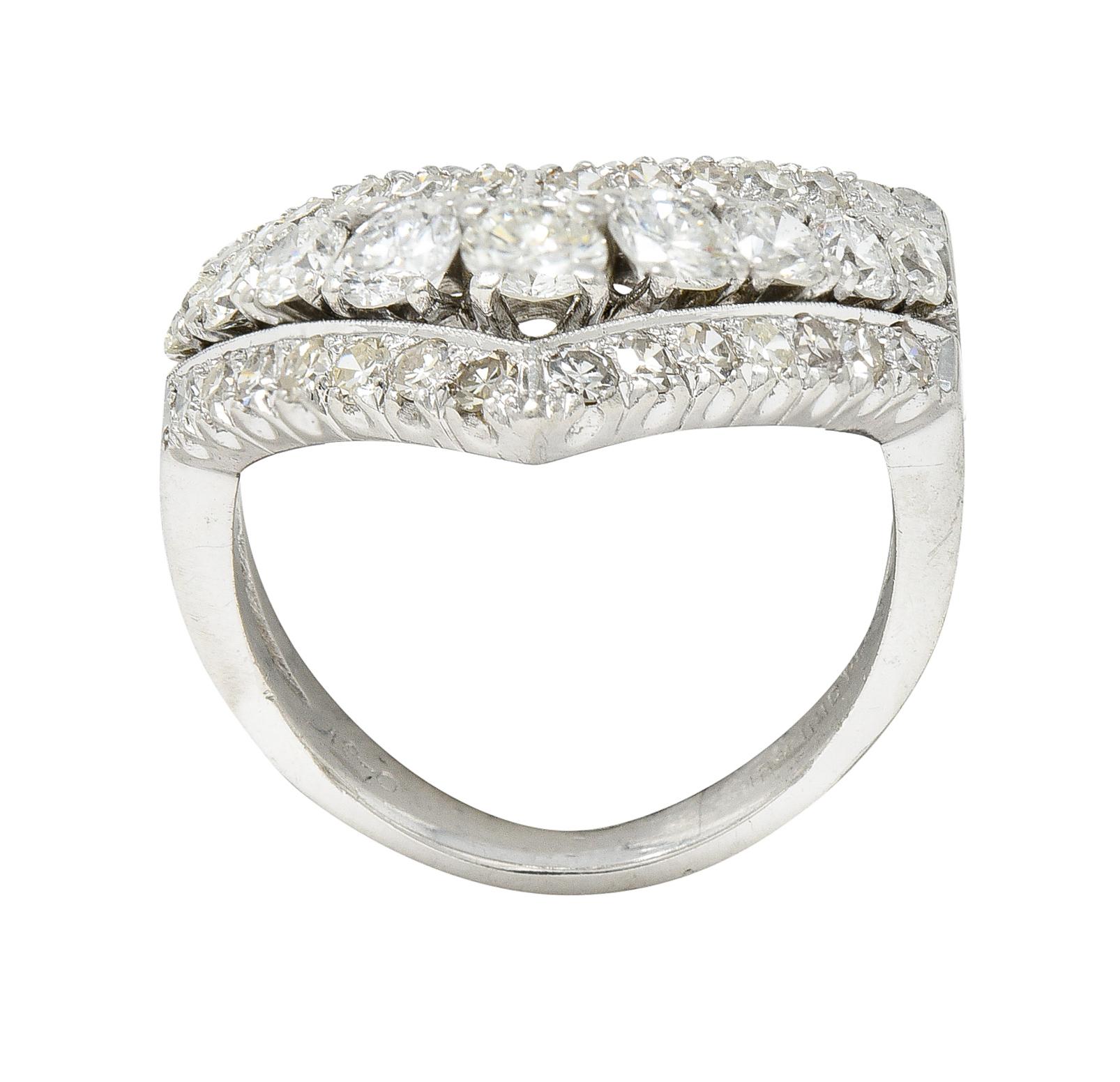 1950's Mid-Century 1.50 Carats Diamond Platinum Chevron Band Ring 4