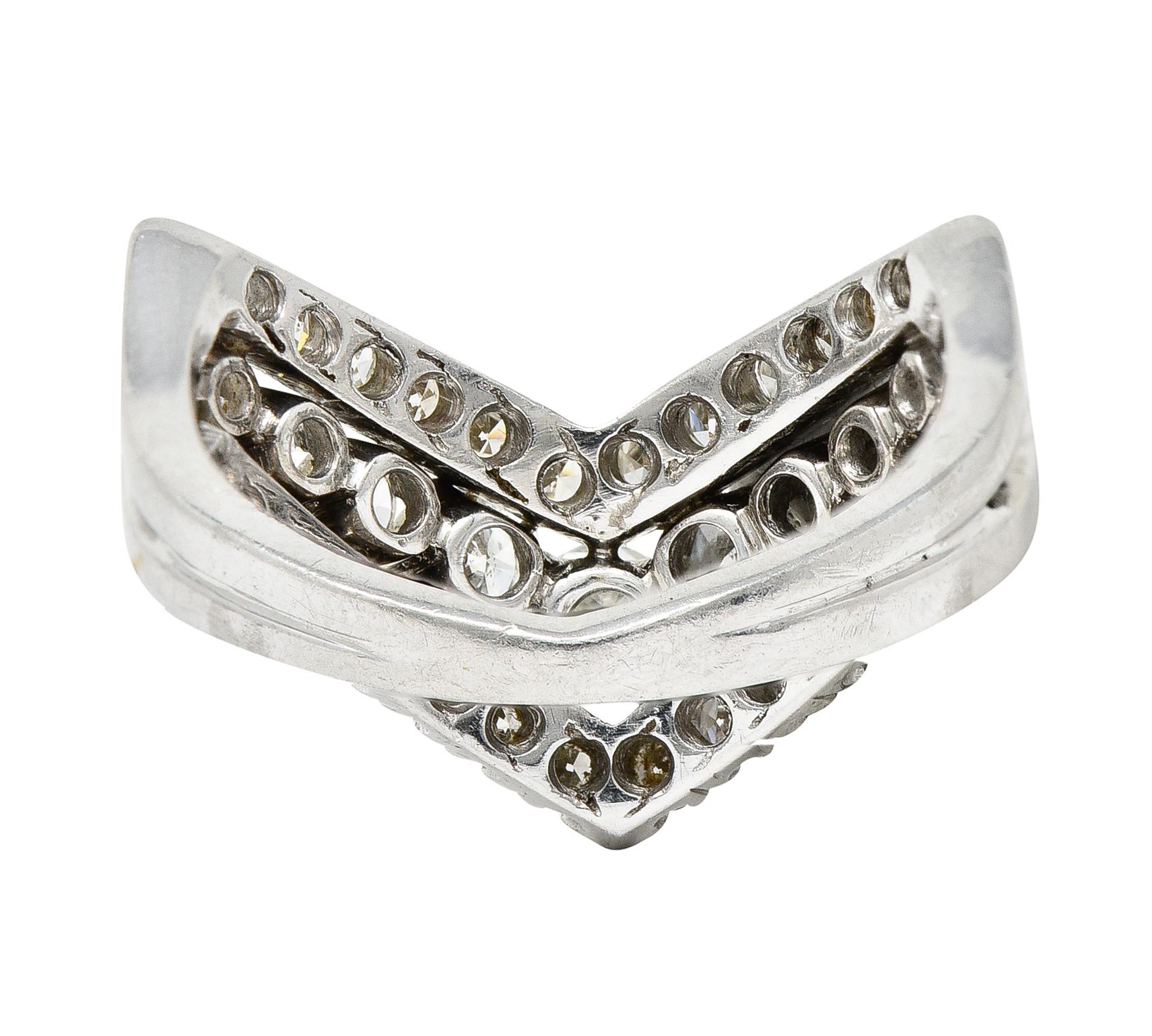 Brilliant Cut 1950's Mid-Century 1.50 Carats Diamond Platinum Chevron Band Ring
