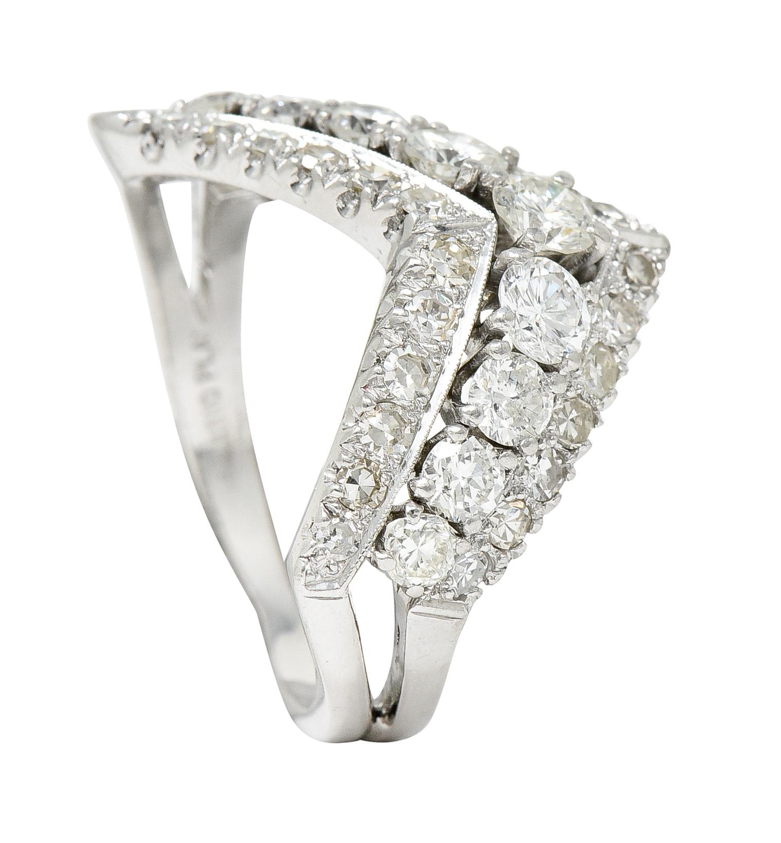 1950's Mid-Century 1.50 Carats Diamond Platinum Chevron Band Ring 3