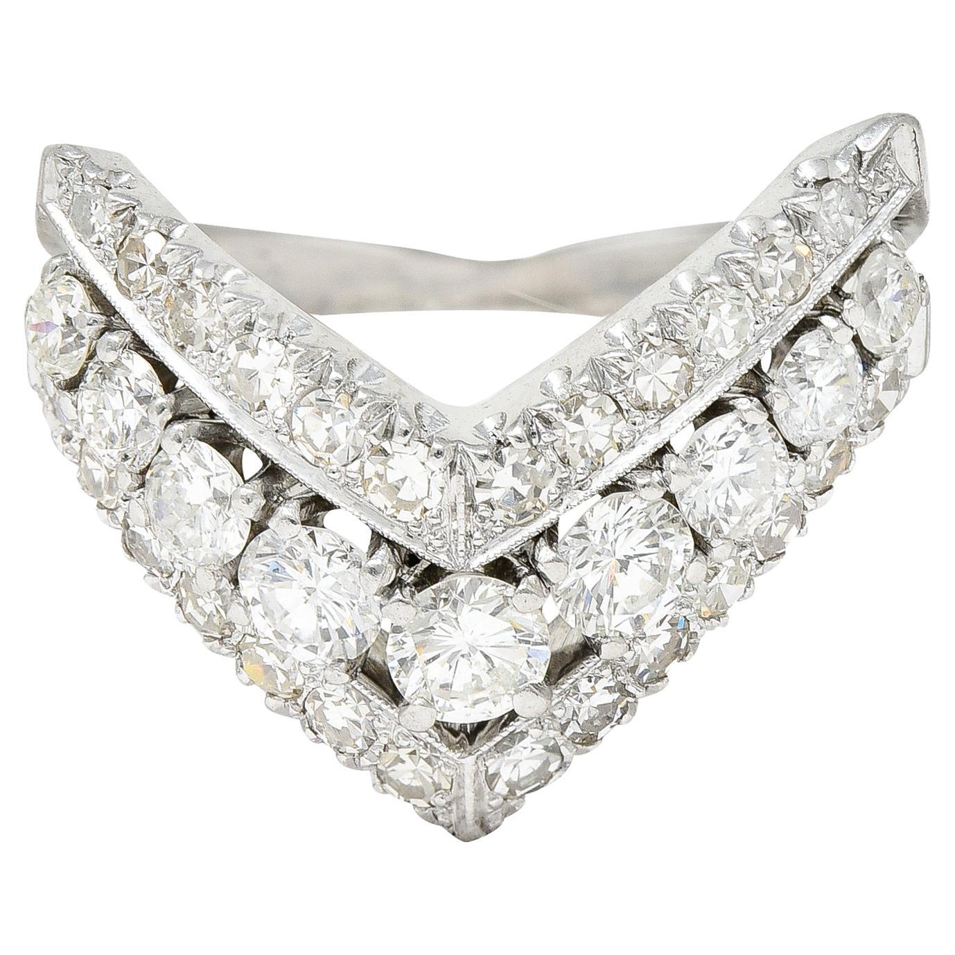 1950's Mid-Century 1.50 Carats Diamond Platinum Chevron Band Ring