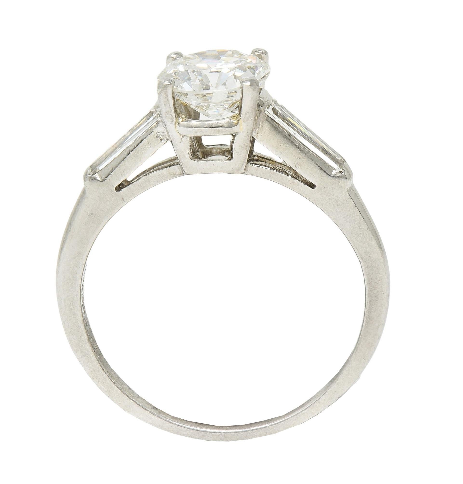 1950's Mid-Century 1.54 CTW Diamond Platinum Three Stone Engagement Ring GIA For Sale 5
