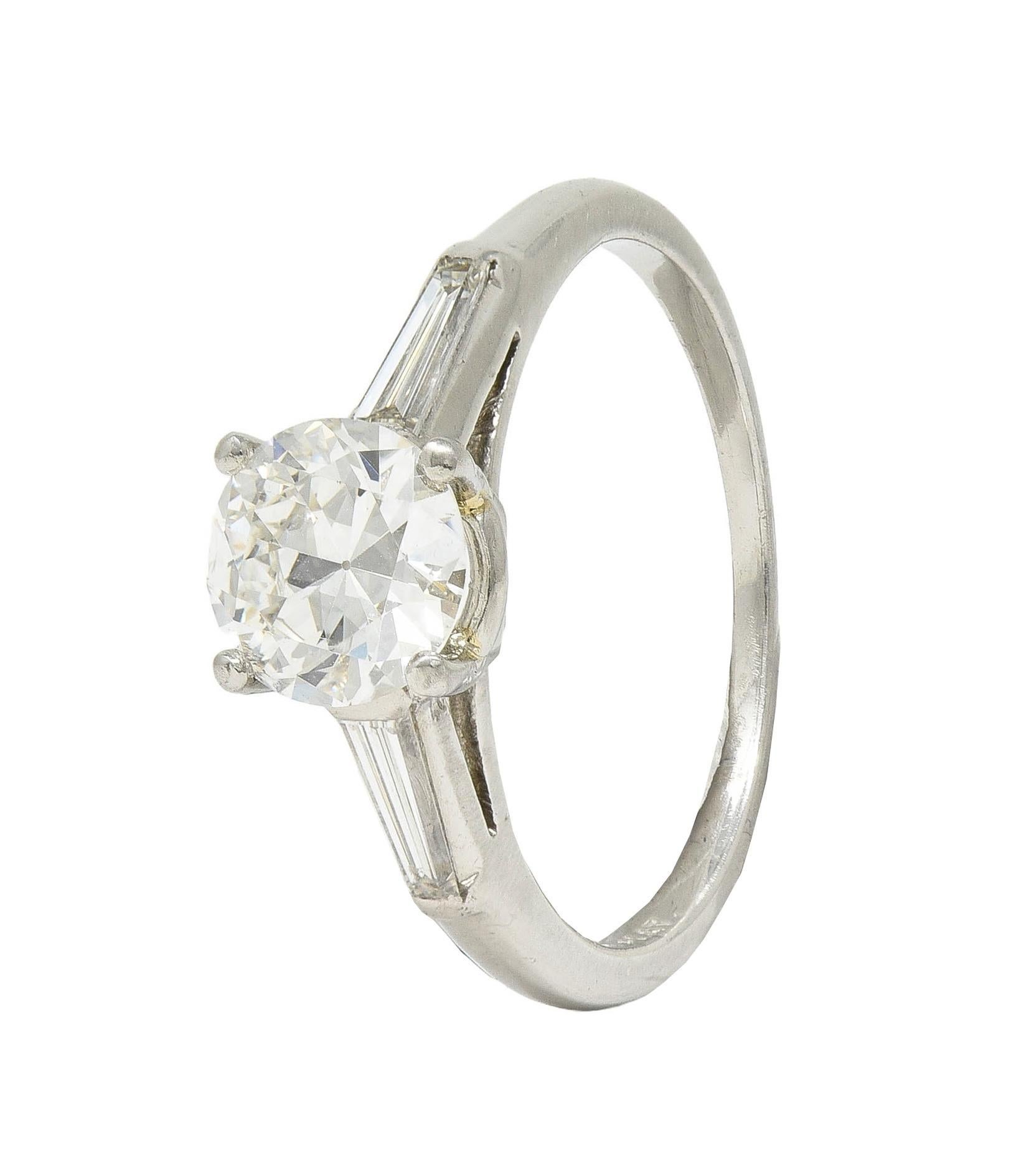 1950's Mid-Century 1.54 CTW Diamond Platinum Three Stone Engagement Ring GIA For Sale 6