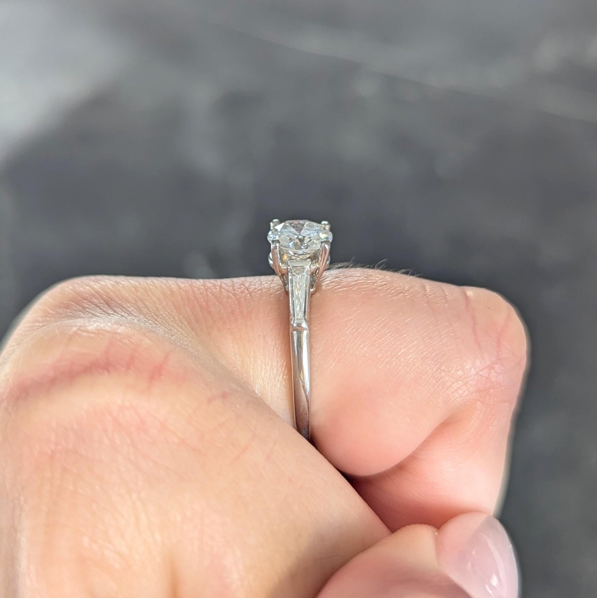 1950's Mid-Century 1.54 CTW Diamond Platinum Three Stone Engagement Ring GIA For Sale 8