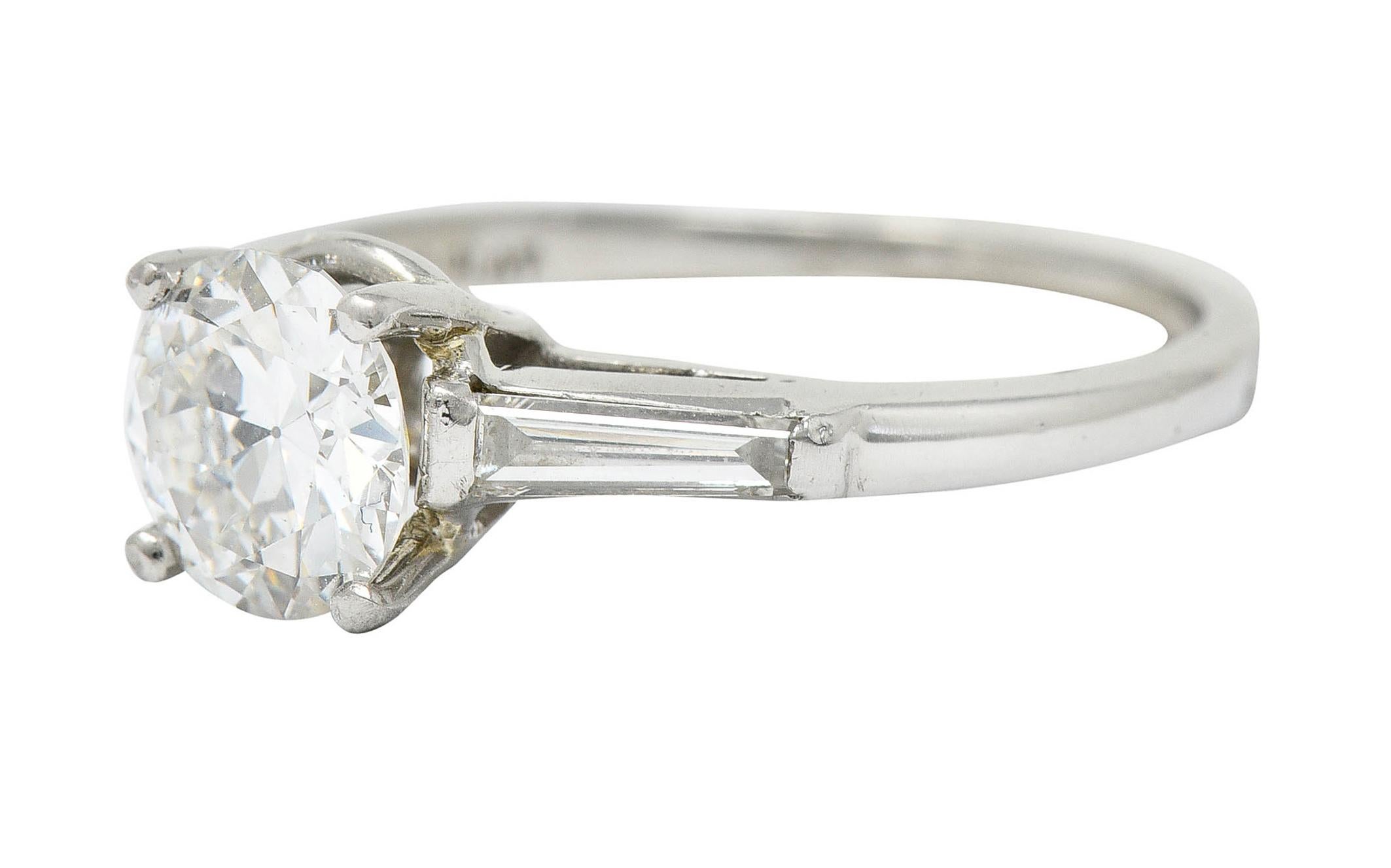 1950's Mid-Century 1.54 CTW Diamond Platinum Three Stone Engagement Ring GIA For Sale 1