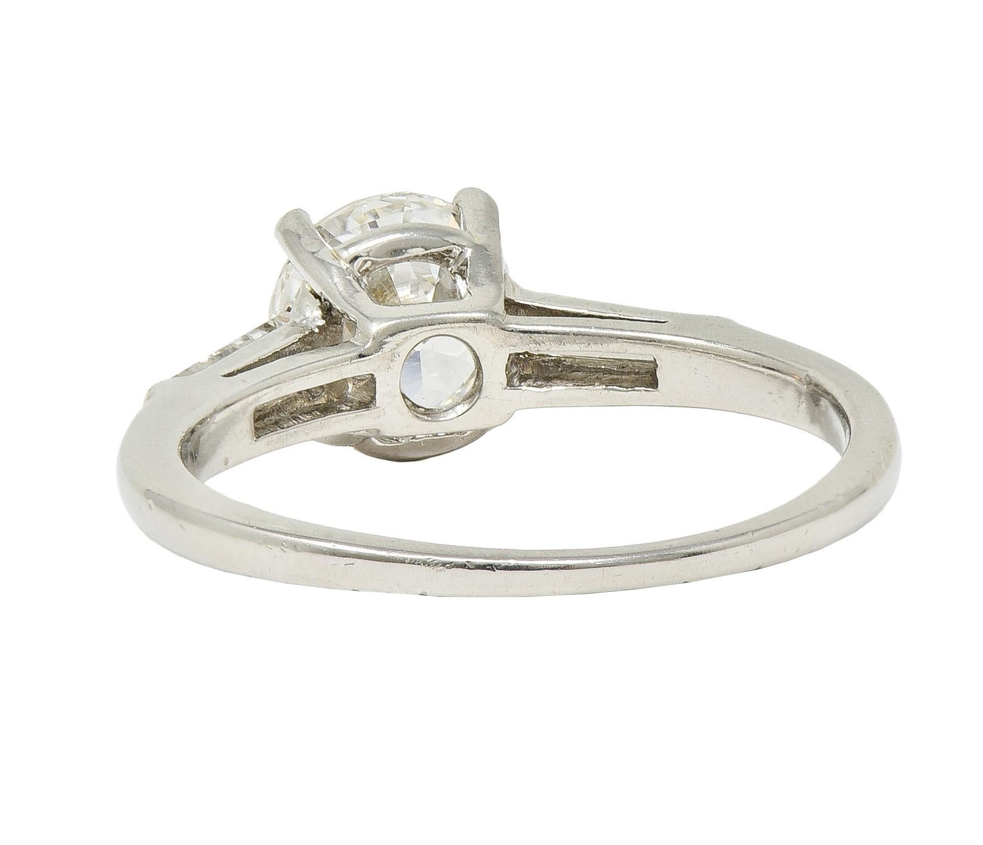 1950's Mid-Century 1.54 CTW Diamond Platinum Three Stone Engagement Ring GIA For Sale 1