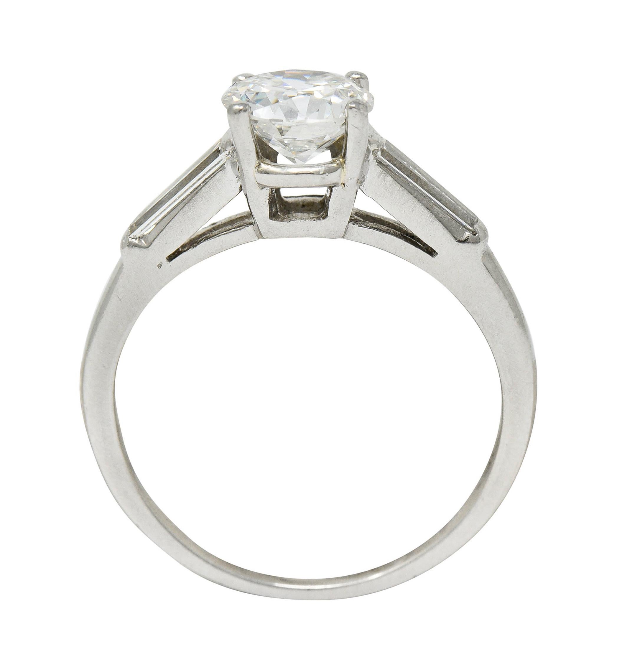 1950's Mid-Century 1.54 CTW Diamond Platinum Three Stone Engagement Ring GIA For Sale 2