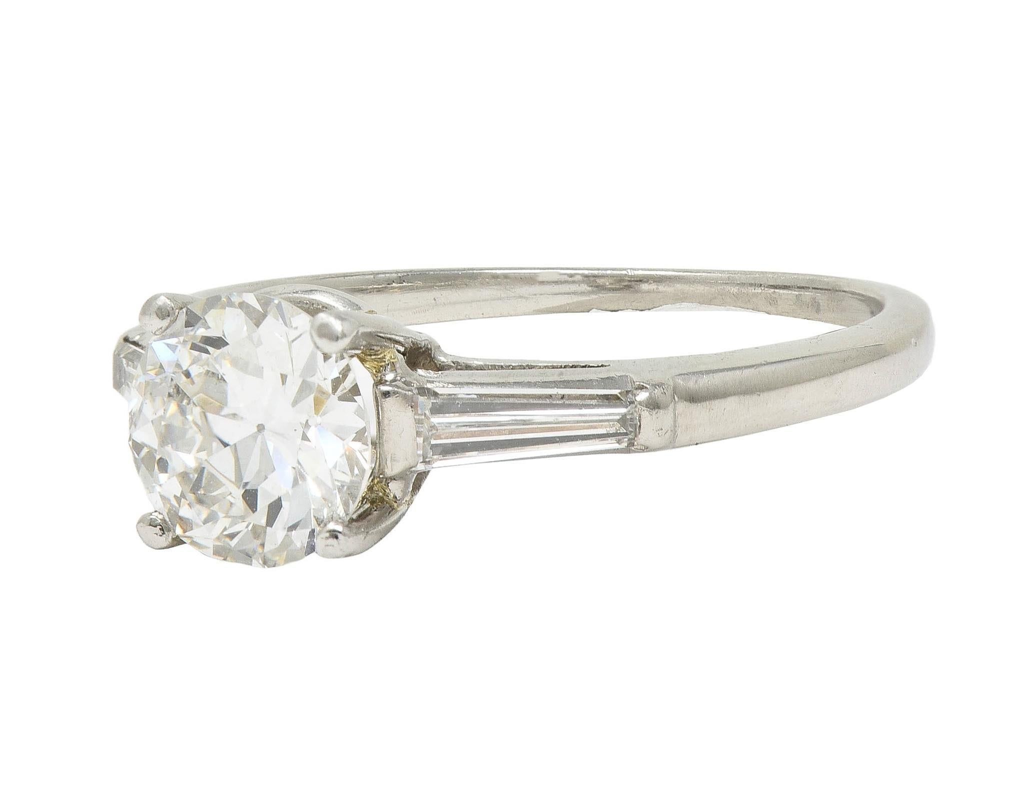 1950's Mid-Century 1.54 CTW Diamond Platinum Three Stone Engagement Ring GIA For Sale 2