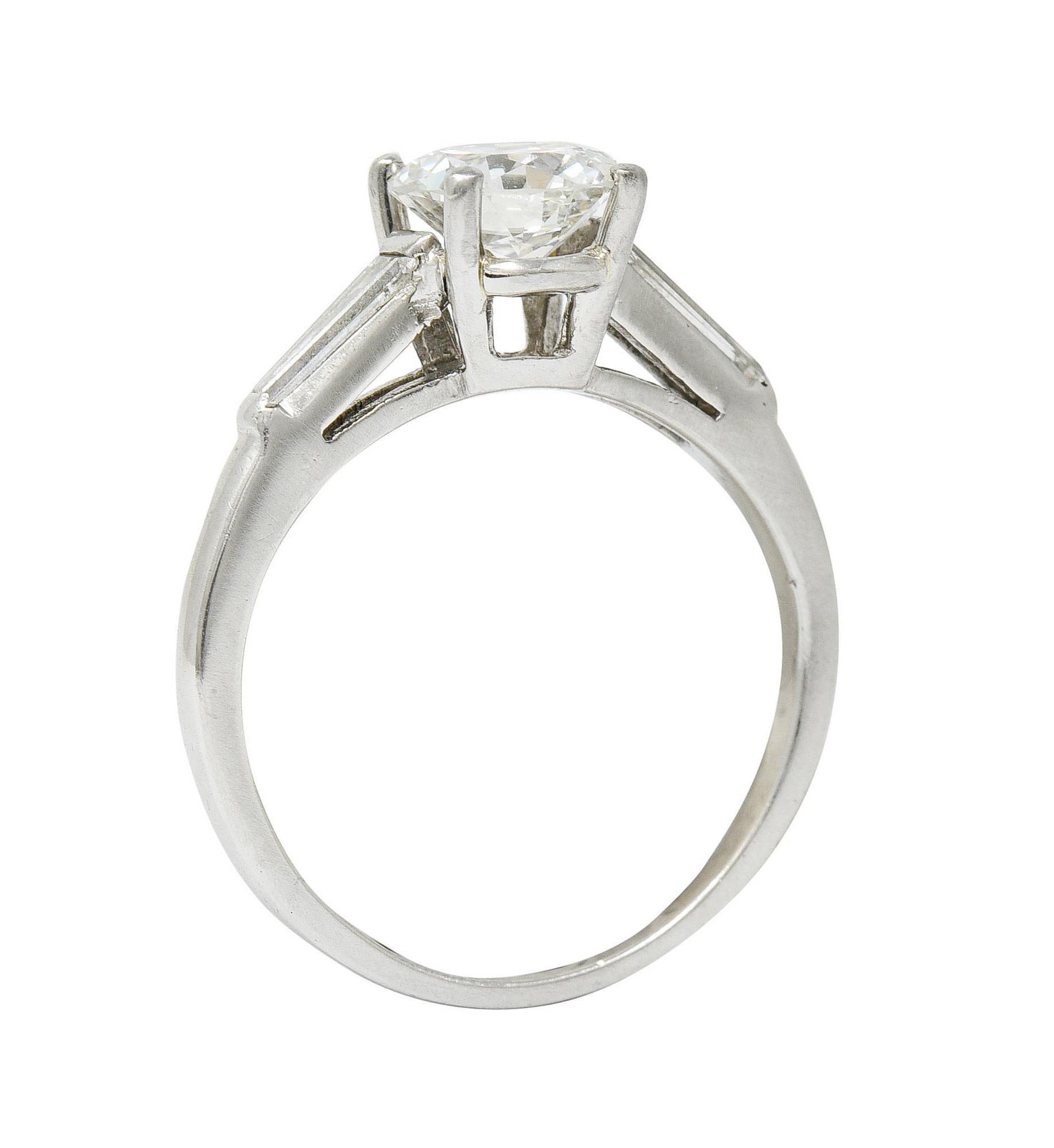 1950's Mid-Century 1.54 CTW Diamond Platinum Three Stone Engagement Ring GIA For Sale 3