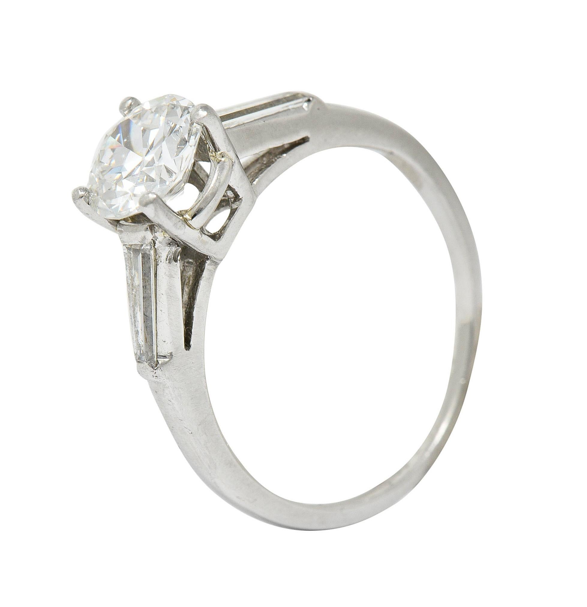 1950's Mid-Century 1.54 CTW Diamond Platinum Three Stone Engagement Ring GIA For Sale 4