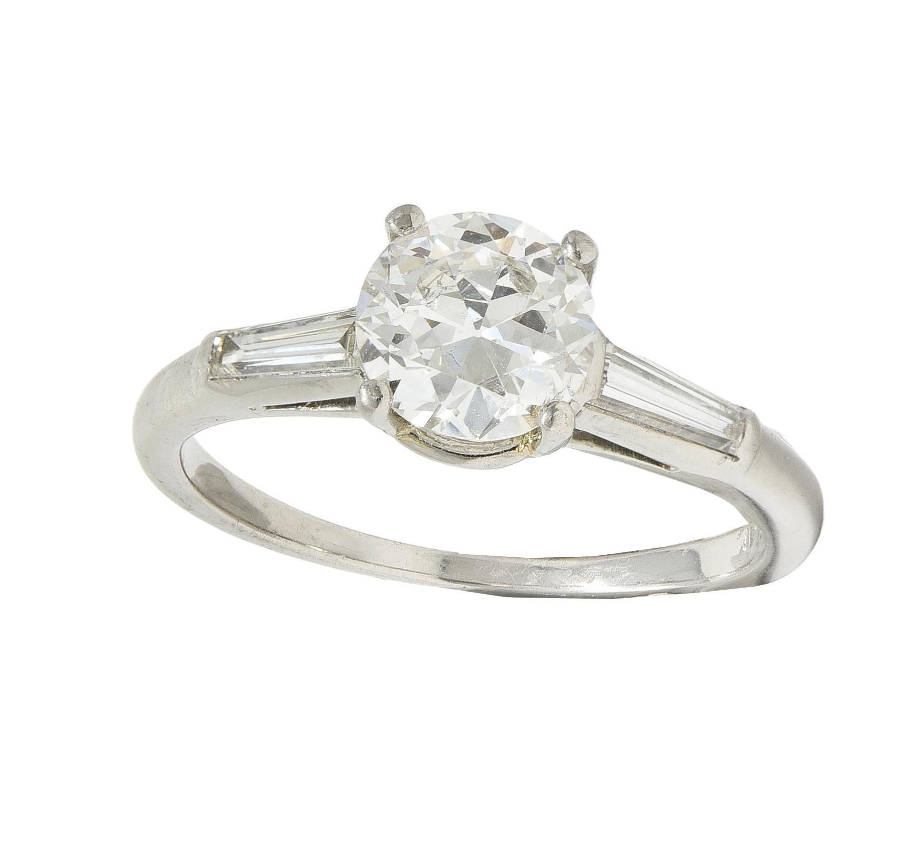 1950's Mid-Century 1.54 CTW Diamond Platinum Three Stone Engagement Ring GIA For Sale 4