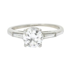 1950's Mid-Century 1.54 CTW Diamond Platinum Three Stone Engagement Ring GIA