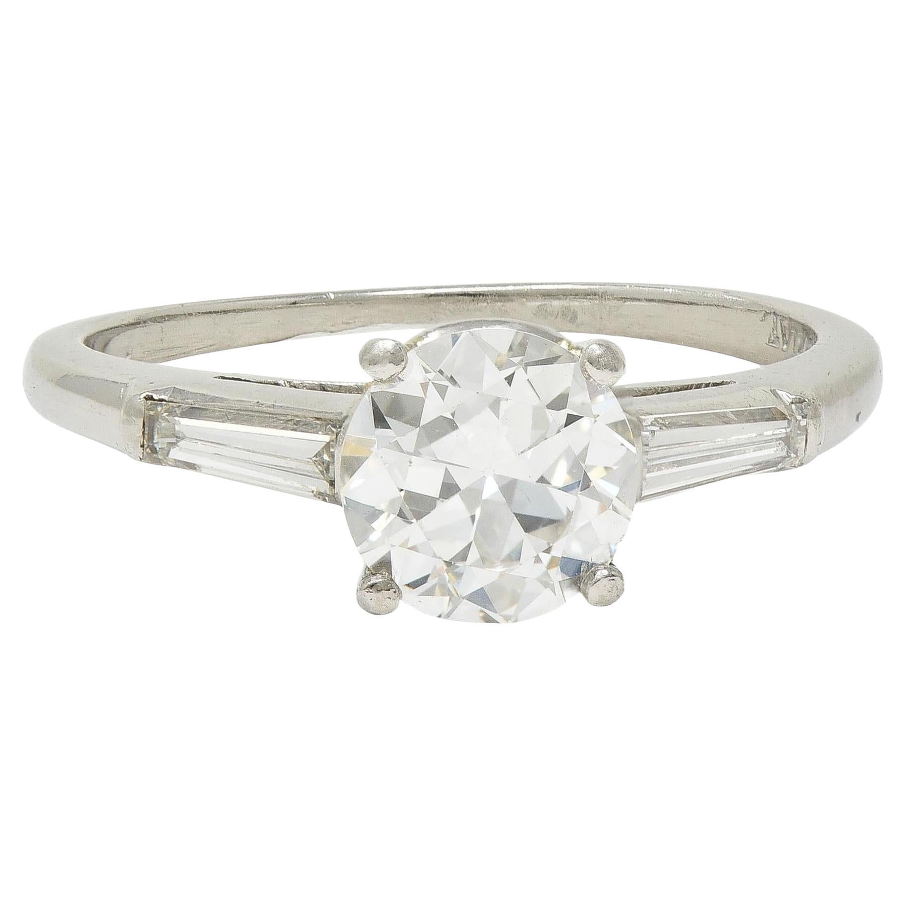 1950's Mid-Century 1.54 CTW Diamond Platinum Three Stone Engagement Ring GIA