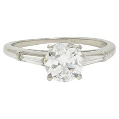 1950's Mid-Century 1.54 CTW Diamond Platinum Three Stone Engagement Ring GIA