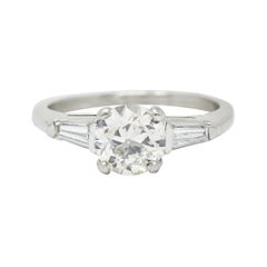 1950's Mid-Century 1.59 Carats Diamond Platinum Engagement Ring GIA