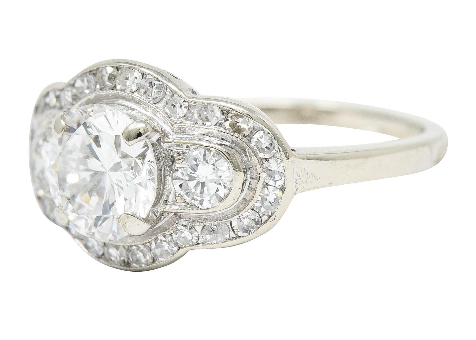 Retro 1950's Mid-Century 1.65 Carats Diamond 14 Karat White Gold Engagement Ring For Sale