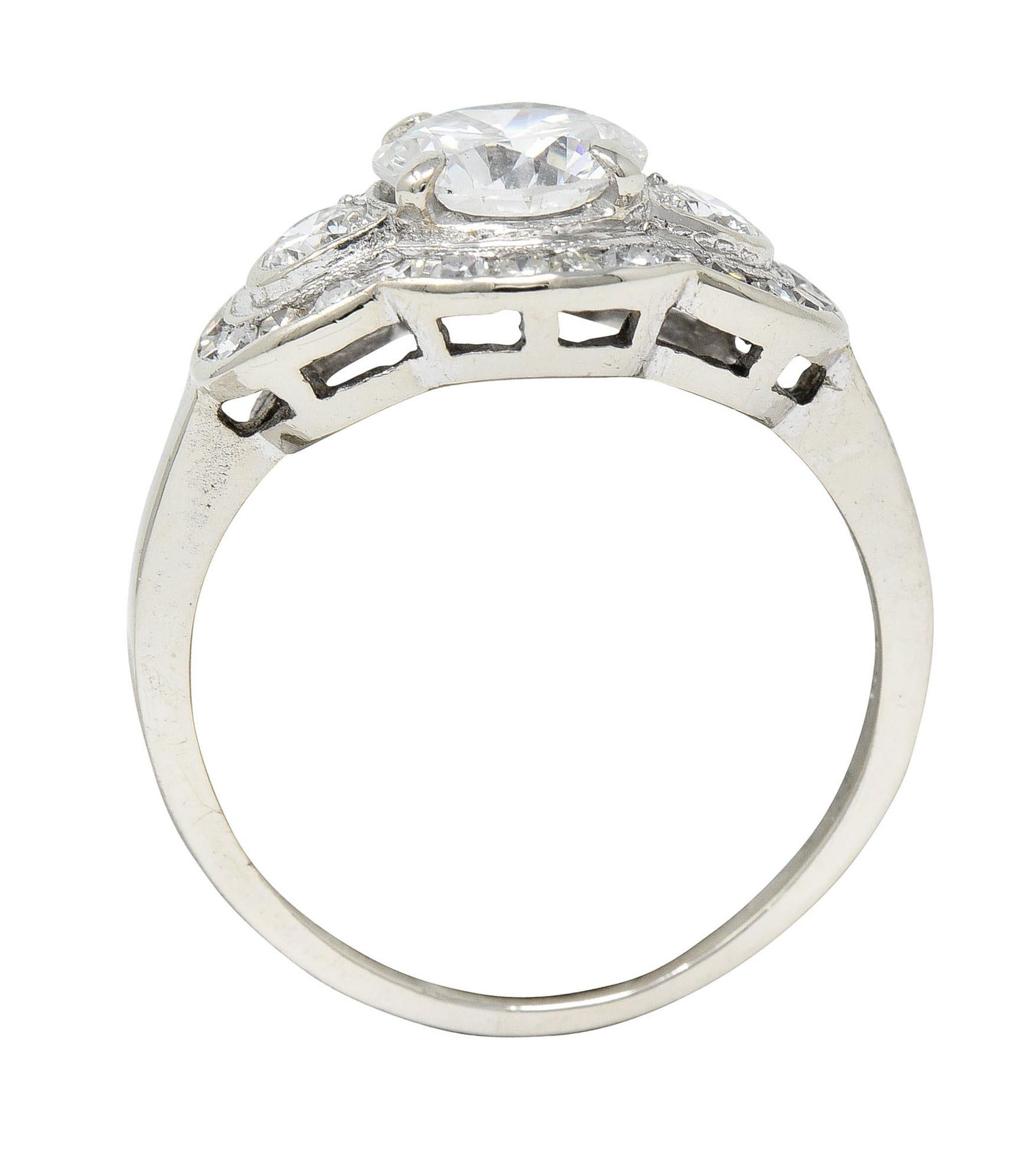 Women's or Men's 1950's Mid-Century 1.65 Carats Diamond 14 Karat White Gold Engagement Ring For Sale