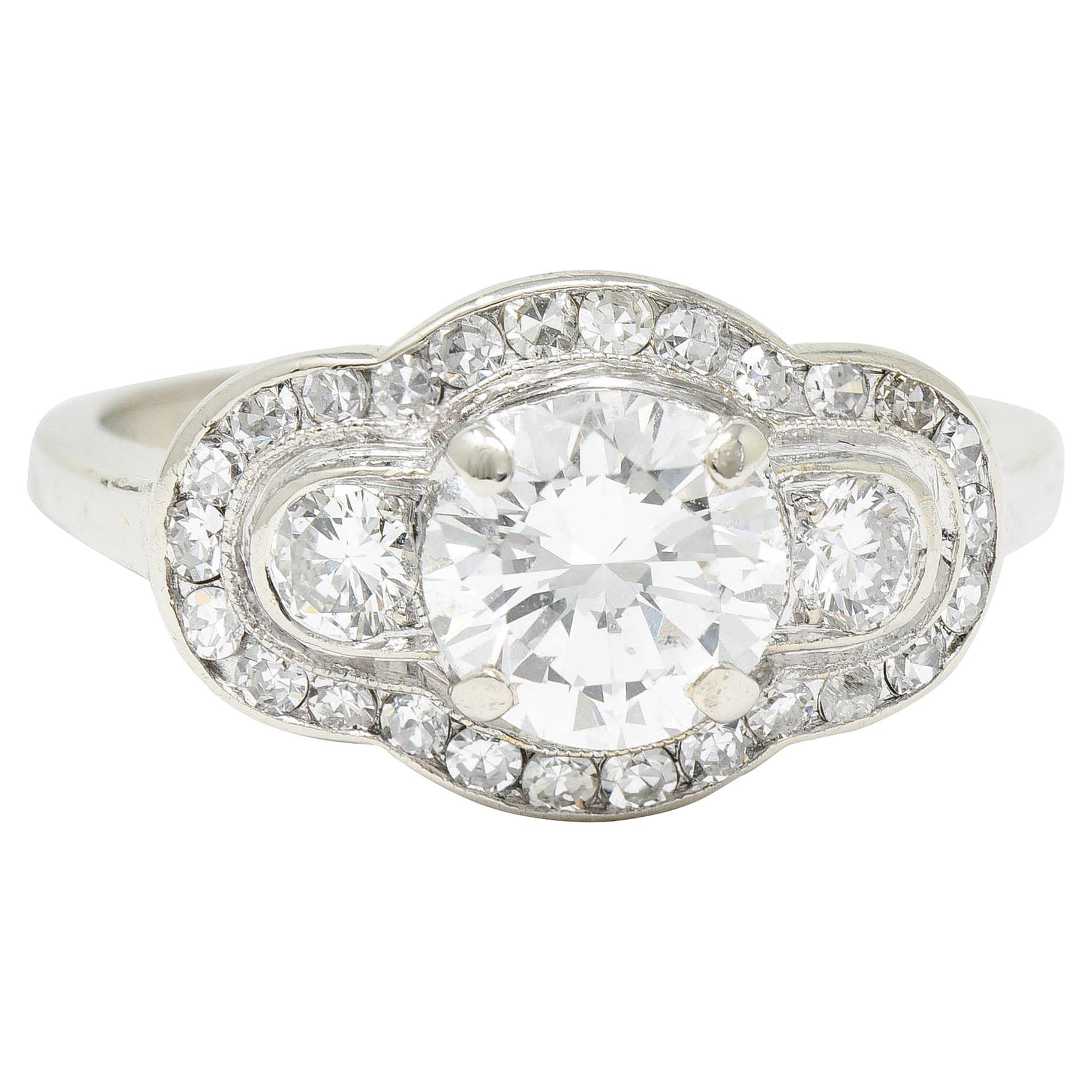 1950's Mid-Century 1.65 Carats Diamond 14 Karat White Gold Engagement Ring For Sale
