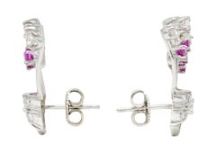 1950's Mid-Century 1.80 Carats Ruby Diamond Platinum Spray Earrings