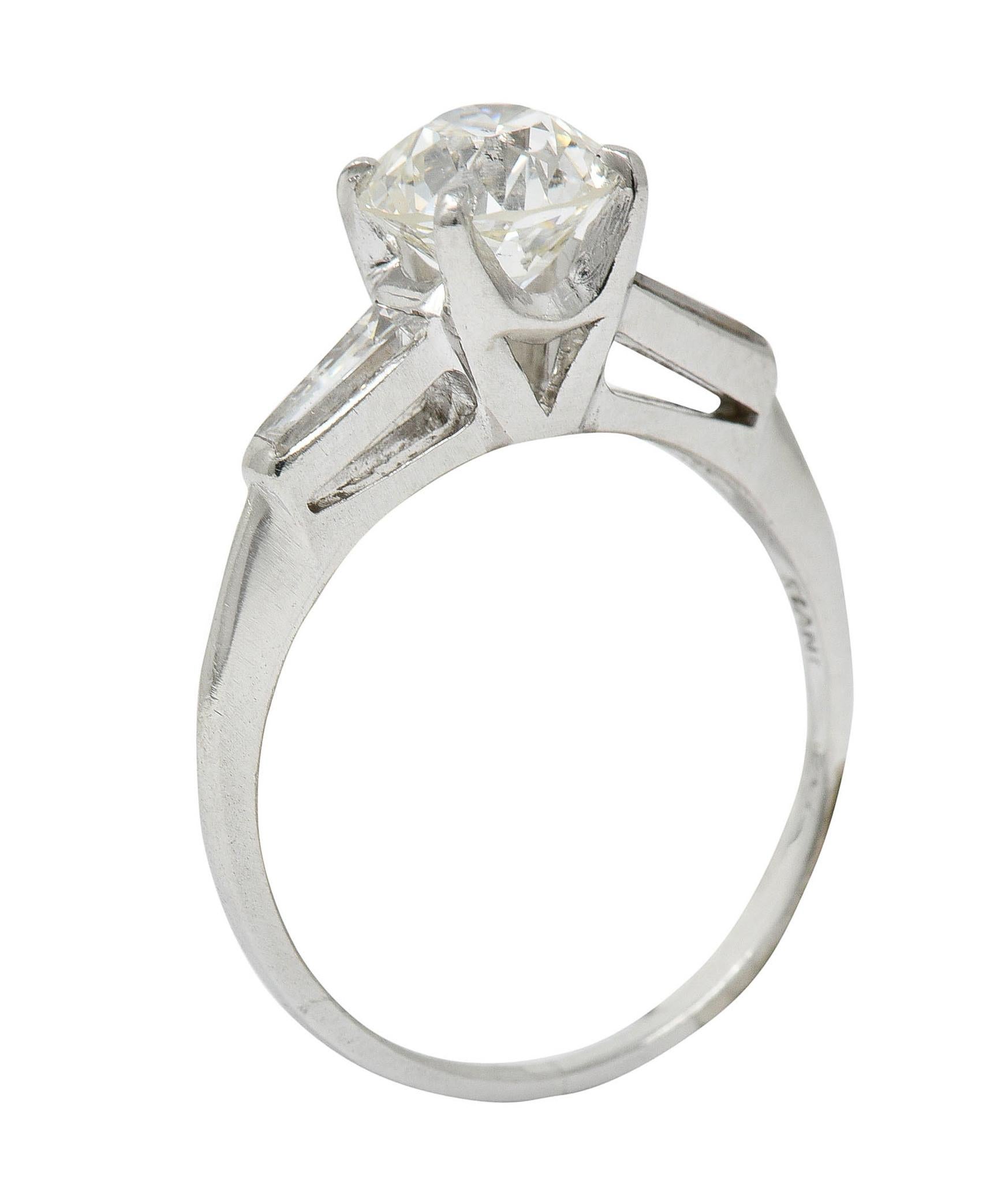 1950's Mid-Century 1.81 Carats Diamond Platinum Engagement Ring GIA For Sale 4