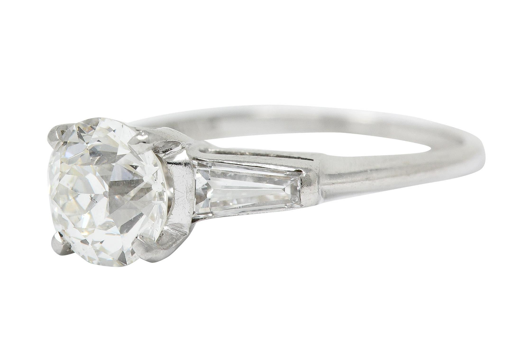 Women's or Men's 1950's Mid-Century 1.81 Carats Diamond Platinum Engagement Ring GIA For Sale