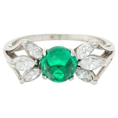 1950's Mid-Century 2.13 Carats Colombian Emerald Diamond Platinum Cluster Ring