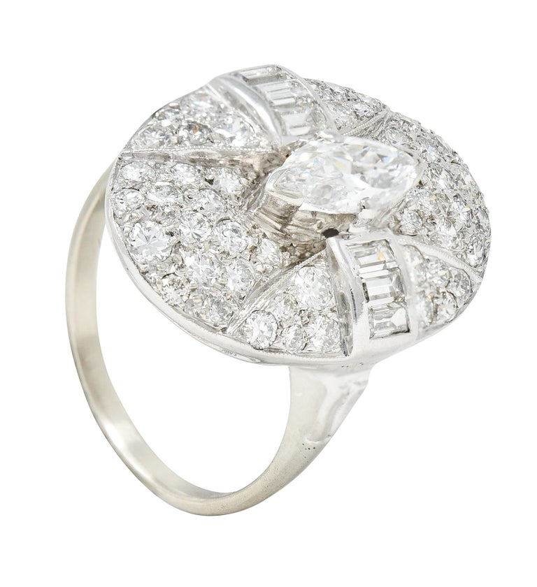 1950's Mid-Century 2.15 Carats 18 Karat White Gold Dinner Ring For Sale ...