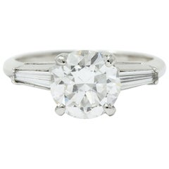 1950s Midcentury 2.22 Carat Diamond Platinum Engagement Ring GIA