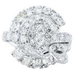 Retro 1950's Mid-Century 2.35 Carats Diamond Platinum Dinner Ring