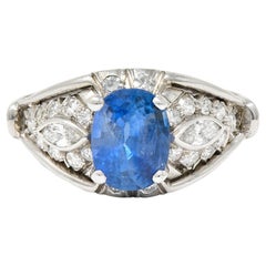 1950's Mid-Century 2.40 Carats Sapphire Diamond Platinum Bombe Band Ring