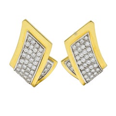 1950's Mid-Century 2.50 Carats Pave Diamond 18 Karat Two-Tone Gold Earrings
