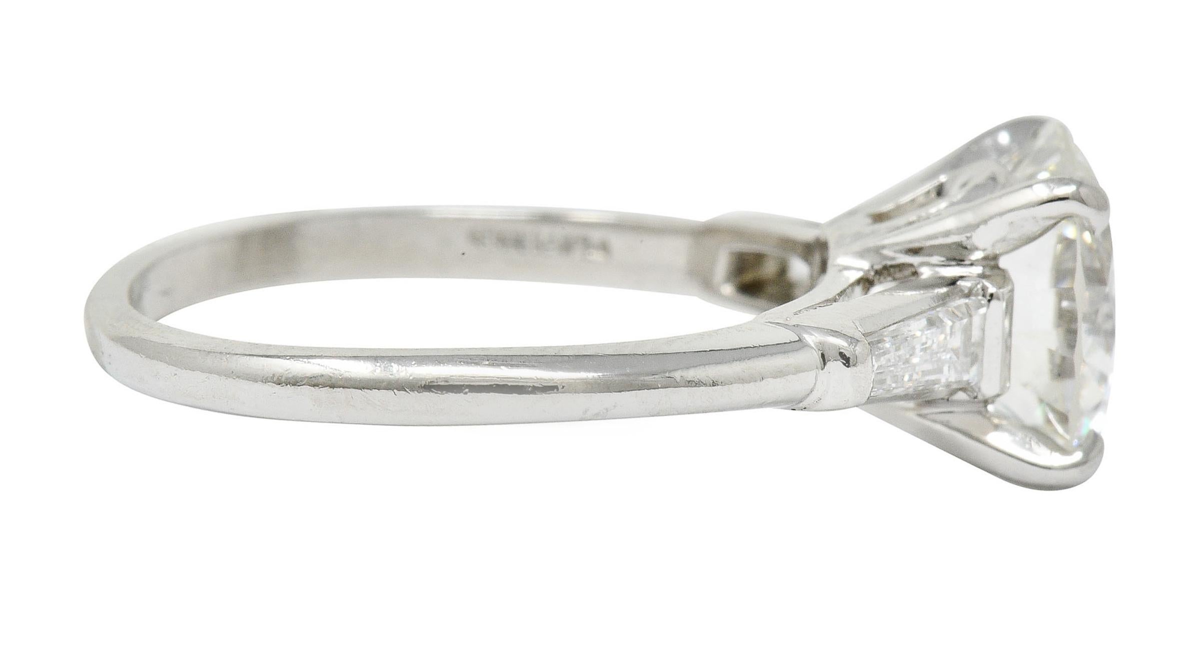 Retro 1950s Midcentury 2.62 Carat Diamond Platinum Engagement Ring GIA