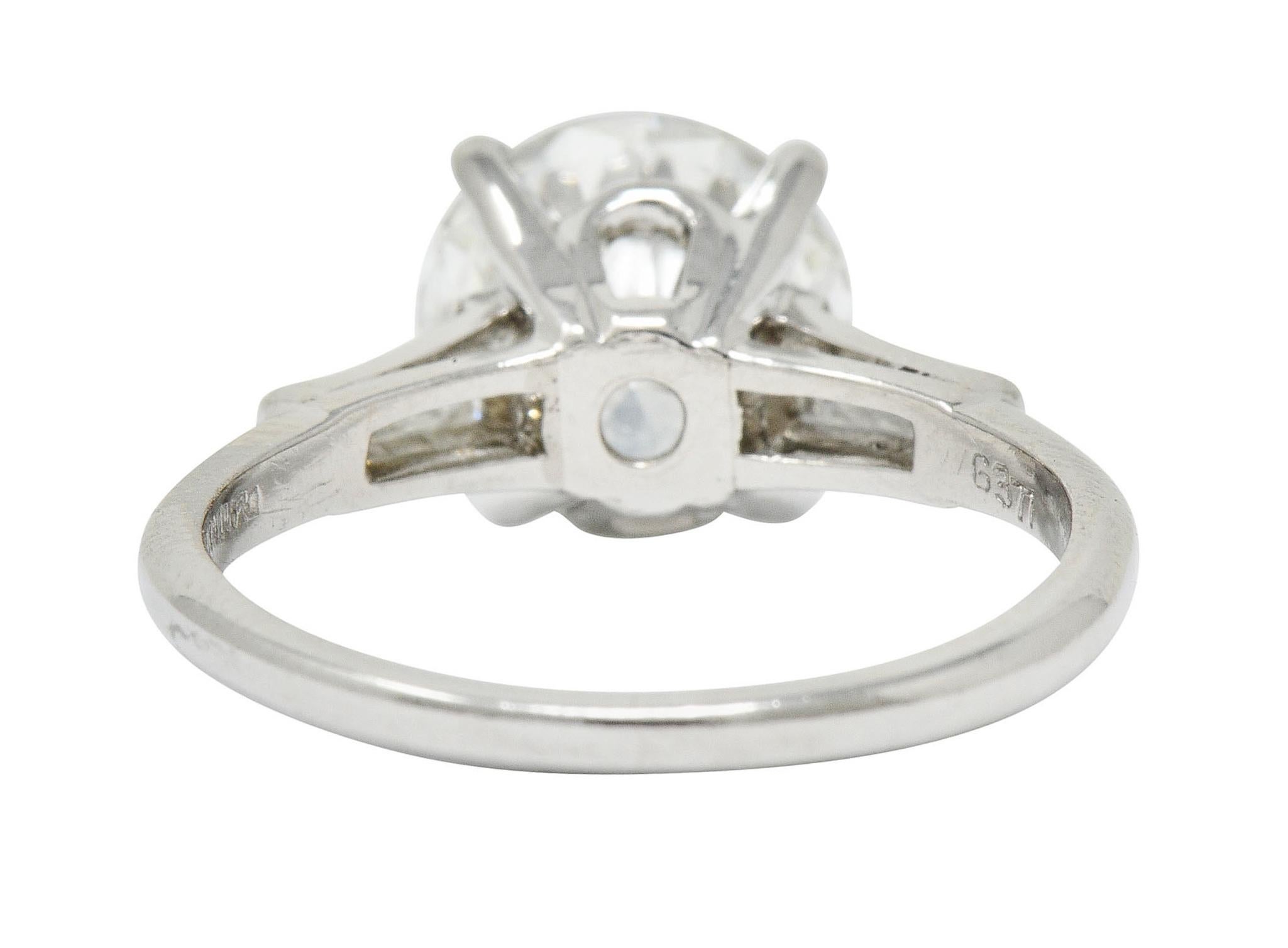 Brilliant Cut 1950s Midcentury 2.62 Carat Diamond Platinum Engagement Ring GIA