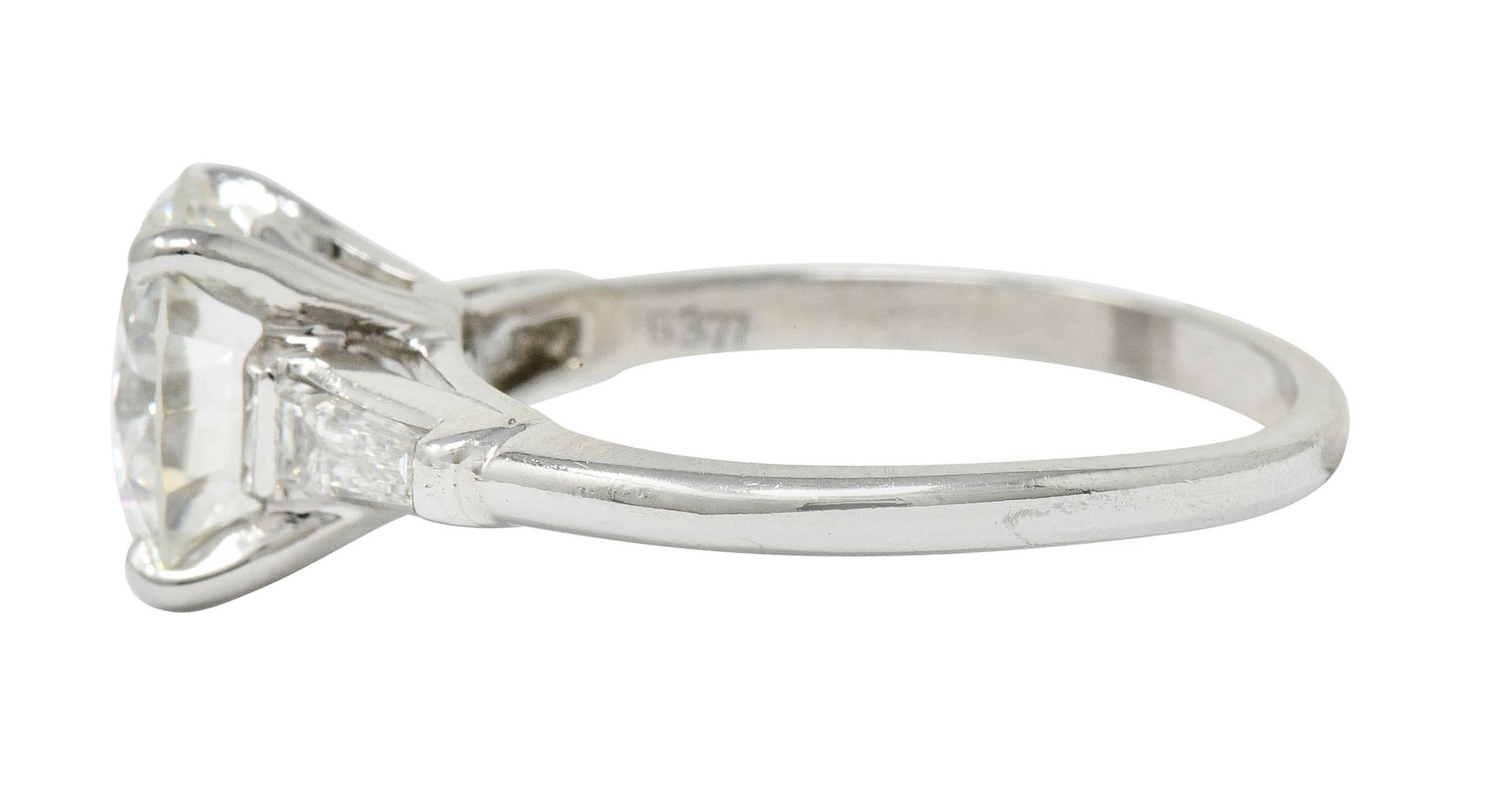1950s Midcentury 2.62 Carat Diamond Platinum Engagement Ring GIA In Excellent Condition In Philadelphia, PA