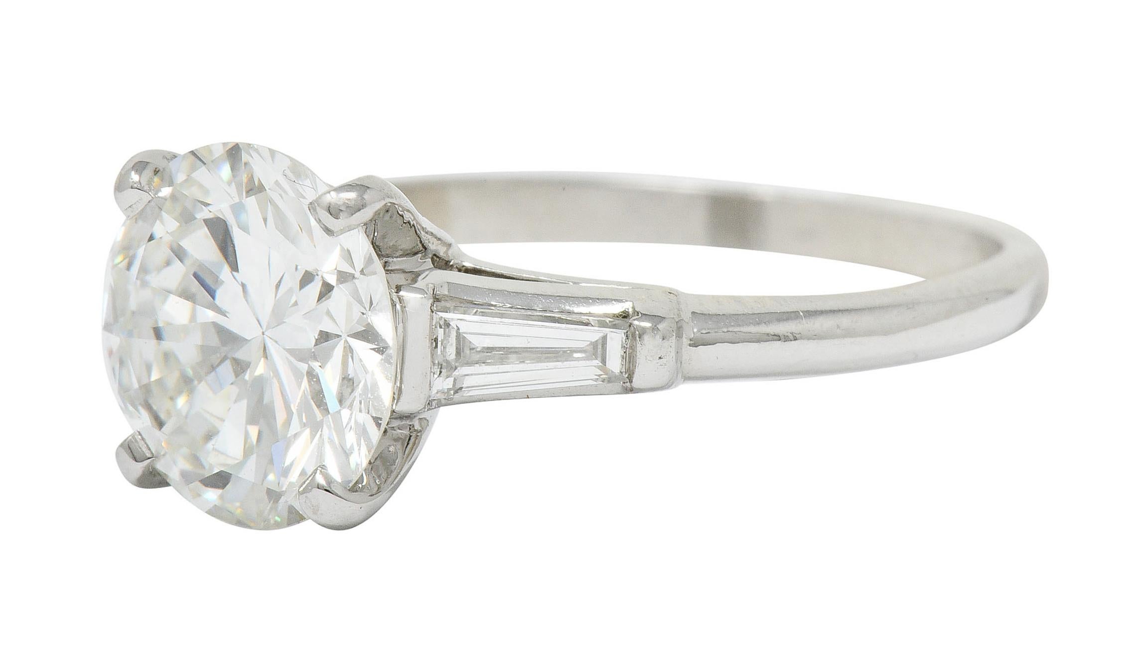 Women's or Men's 1950s Midcentury 2.62 Carat Diamond Platinum Engagement Ring GIA