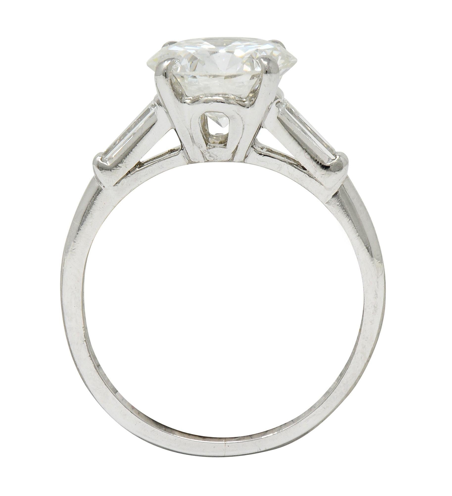 1950s Midcentury 2.62 Carat Diamond Platinum Engagement Ring GIA 1
