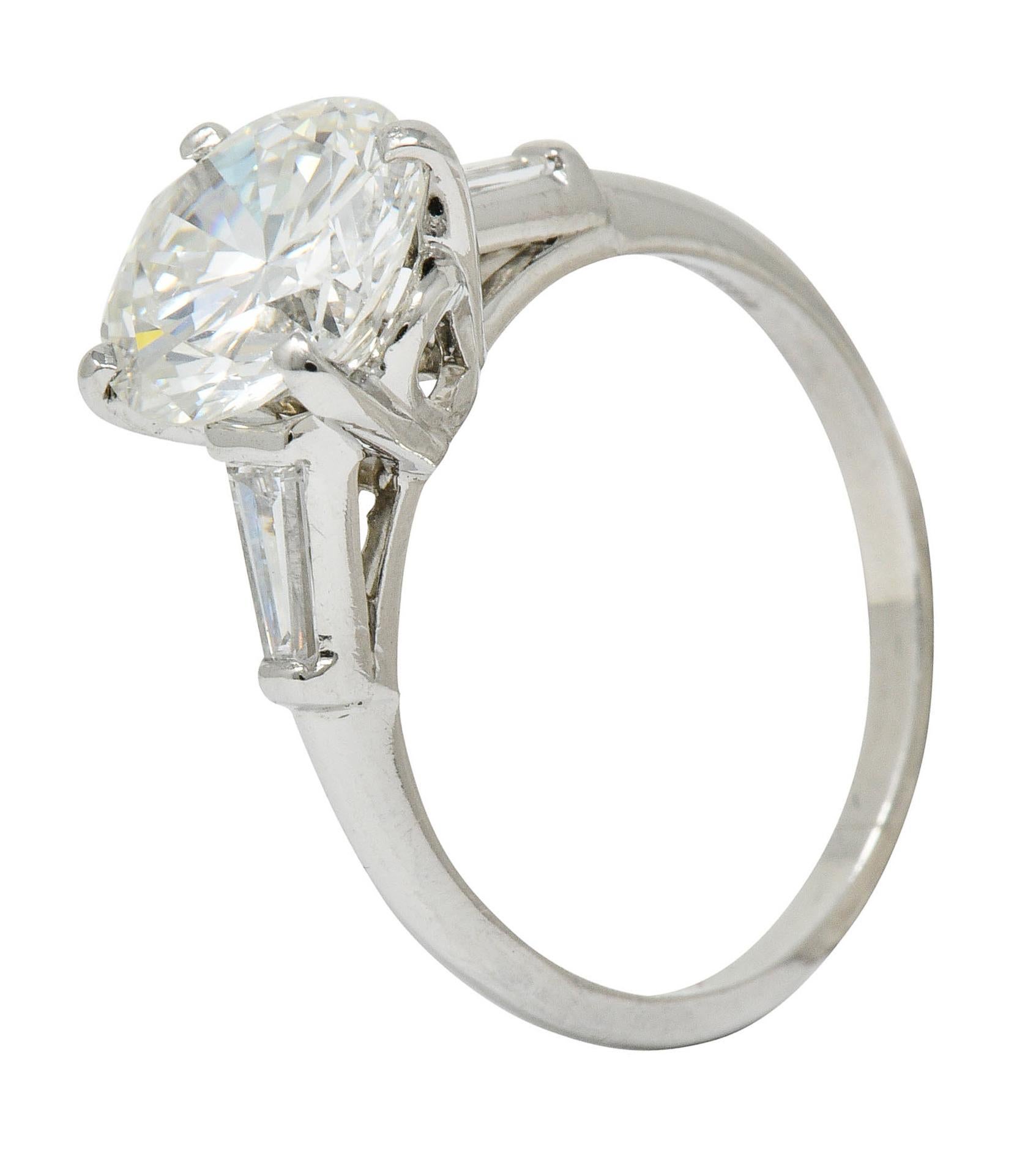 1950s Midcentury 2.62 Carat Diamond Platinum Engagement Ring GIA 2