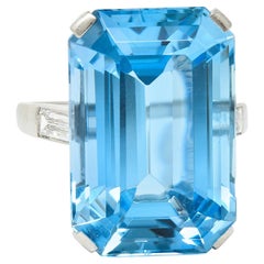 1950's Mid-Century 26.70 Carats Aquamarine Diamond Platinum Cocktail Ring