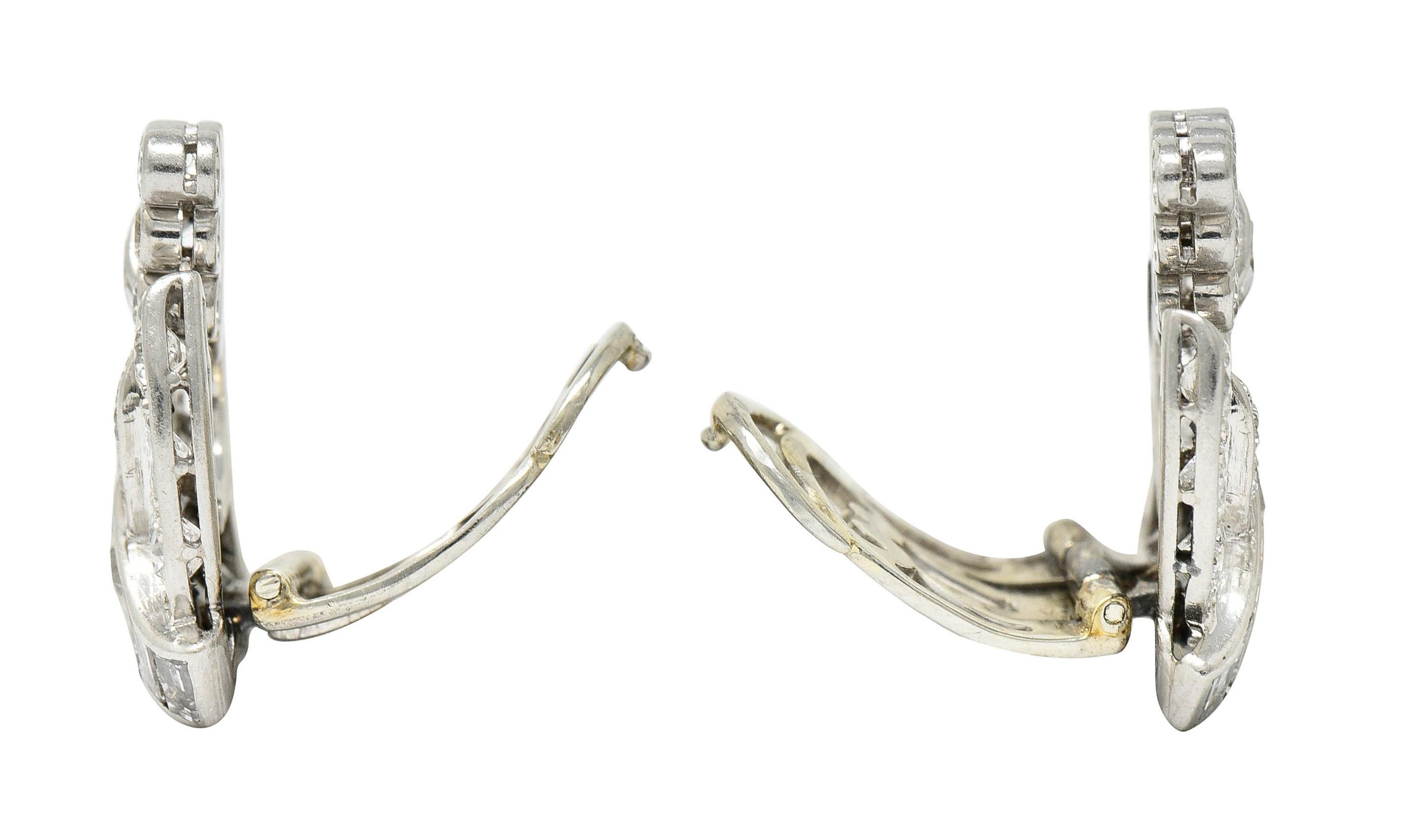 Retro 1950's Mid-Century 3.07 Carats Diamond Platinum Ear-Clip Earrings